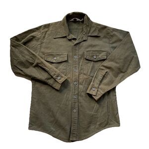 Vintage Duxbak Olive Green Chamois Flannel Shirt Large 80s Heavy Cotton